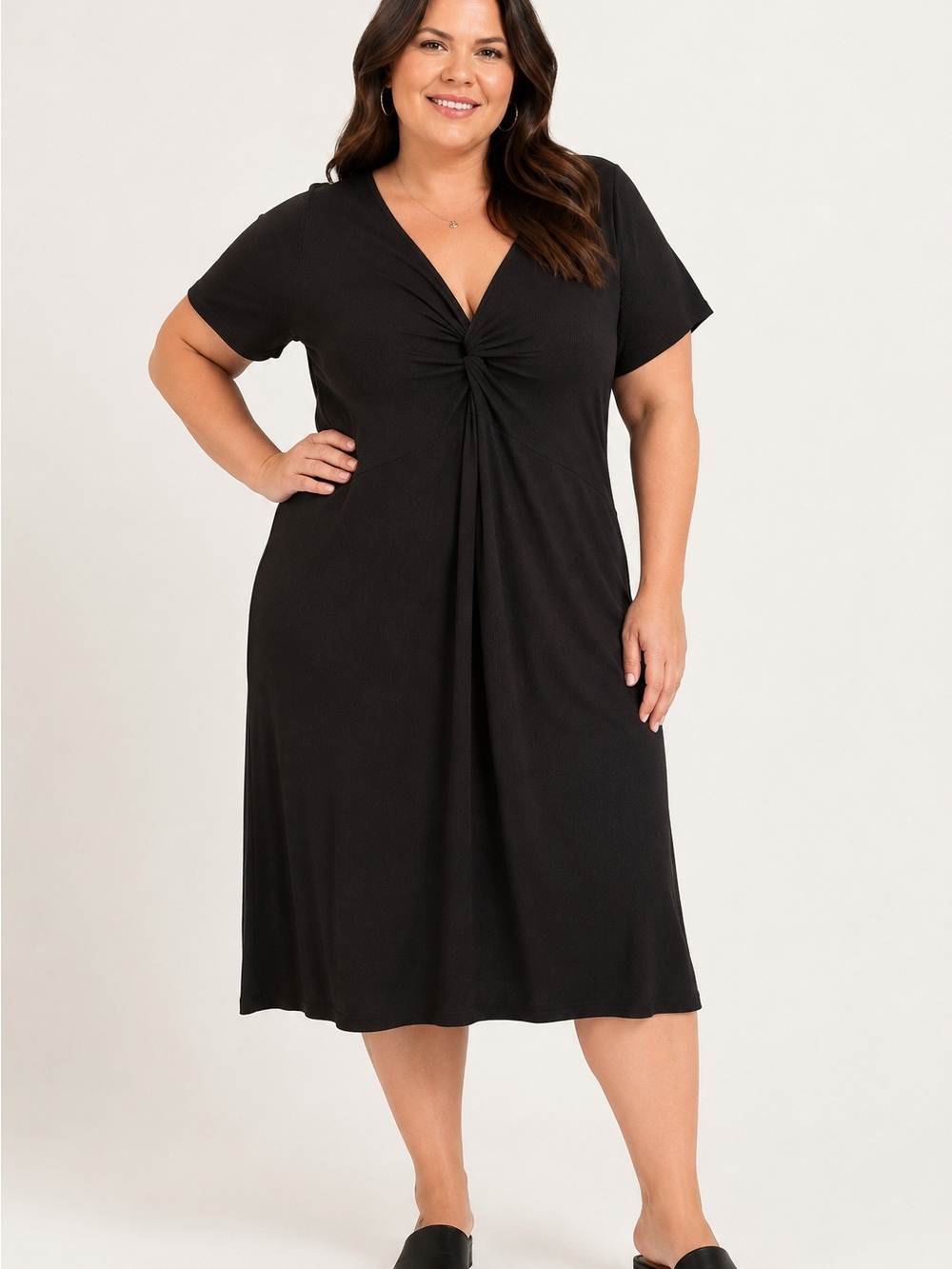 torrid Black Ribbed Twist-Front Dress Size 4X Minimalist Stretch Casual